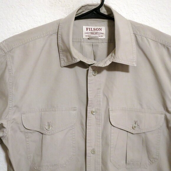 Filson Shirt Mens Medium Long Sleeve Button Solid Light Brown - Picture 1 of 7